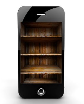 A smartphone isolated on a white background with shelf