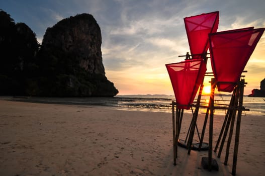 Perfect tropical bay on Railay beach in Krabi Thailand , Asia with decoration