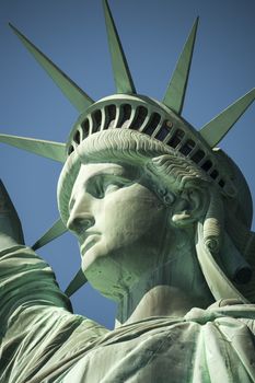 Statue of Liberty on Hudson River in NYC