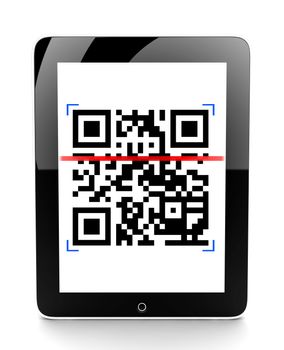 Illustration of a tablet scanning a QR code