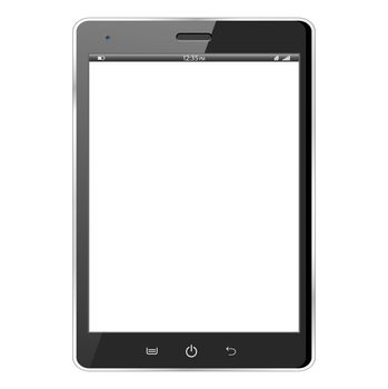 A realistic black tablet isolated on a white background
