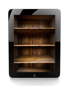 A tablet isolated on a white background with shelf