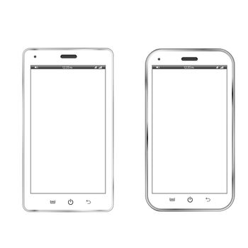 Two white realistic smartphone isolated on white