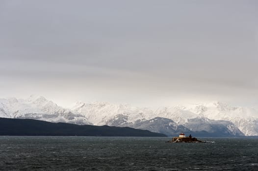 Snowcovered Mountains in  Alaska. Chilkat State Park. Mud Bay. HAINES. Alaska. USA