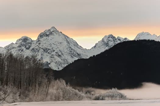 Snowcovered Mountains in  Alaska. Chilkat State Park. Mud Bay. HAINES. Alaska. USA