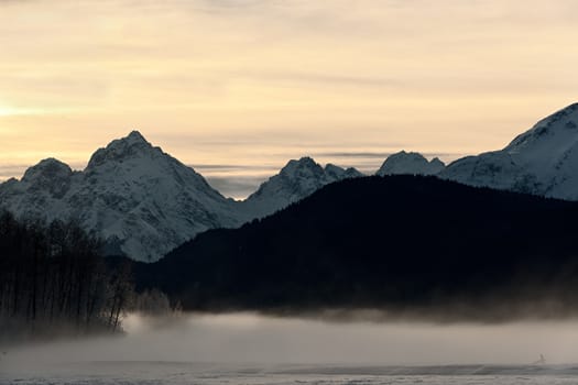 Snowcovered Mountains in  Alaska. Chilkat State Park. Mud Bay. HAINES. Alaska. USA