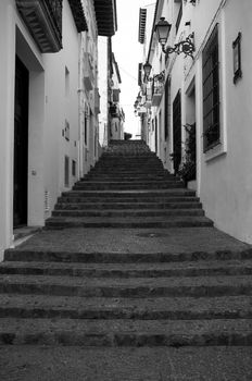 Black and white take of  Altea old town streets