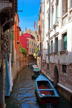 View of beautiful colorful Venetian canal, Venice, Italy