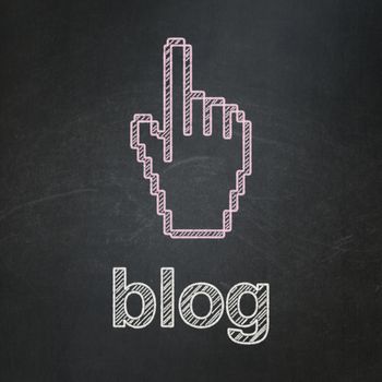 Web design concept: Mouse Cursor icon and text Blog on Black chalkboard background, 3d render