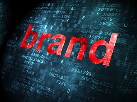 Marketing concept: pixelated words Brand on digital background, 3d render