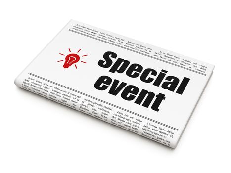 Finance concept: newspaper headline Special Event and Light Bulb icon on White background, 3d render