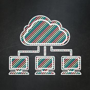 Cloud technology concept: Cloud Network icon on Black chalkboard background, 3d render