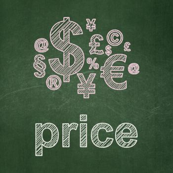 Advertising concept: Finance Symbol icon and text Price on Green chalkboard background, 3d render
