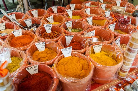 Colorful Spices in a Market, taken in France