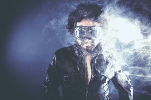 Smoke,Man with black shapes, studio portrait