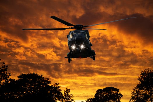 Helicopter at sunset 
