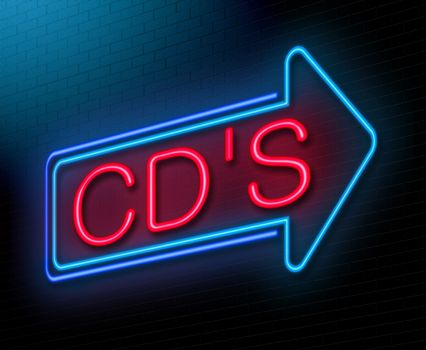 Illustration depicting an illuminated neon sign with a cd concept.