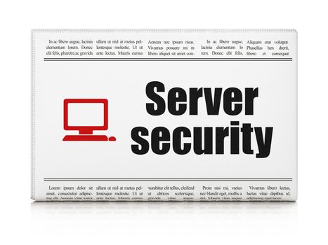 Privacy concept: newspaper headline Server Security and Computer Pc icon on White background, 3d render