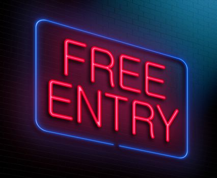 Illustration depicting an illuminated neon sign with a free entry concept.