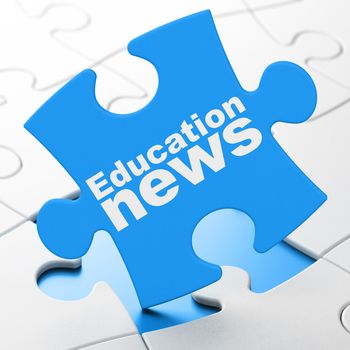 News concept: Education News on Blue puzzle pieces background, 3d render