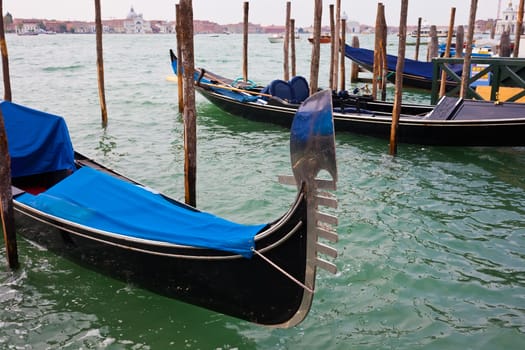 Beautiful view of Famous Venetian gondolas in Venice, Italy