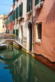 View of beautiful colorful Venetian canal, Venice, Italy