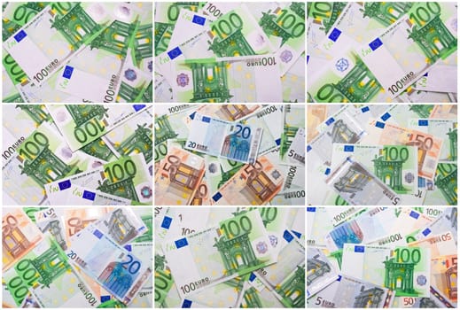 Many euro banknotes making european currency background