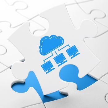 Cloud technology concept: Cloud Network on White puzzle pieces background, 3d render