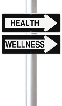 Modified one way street signs on Health and Wellness