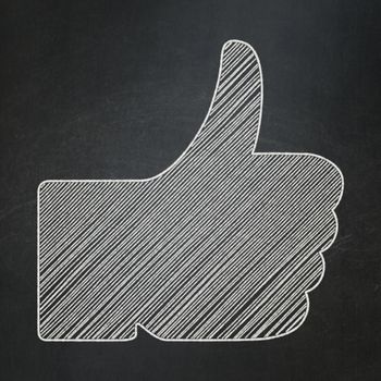 Social media concept: Thumb Up icon on Black chalkboard background, 3d render