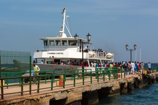 Columbia Castel, the ferry to Gorée Island, unloads its passengers arriving form Dakar, Senegal