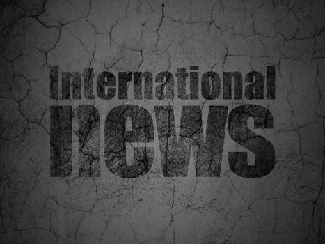 News concept: Black International News on grunge textured concrete wall background, 3d render