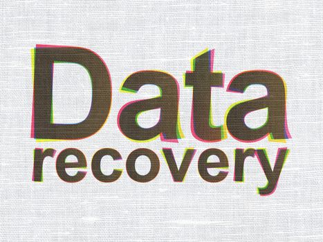 Information concept: CMYK Data Recovery on linen fabric texture background, 3d render