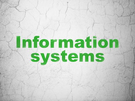 Data concept: Green Information Systems on textured concrete wall background, 3d render