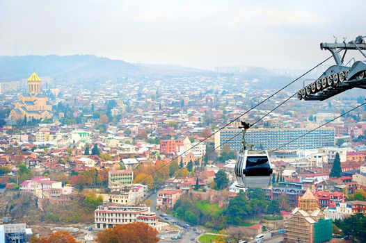 Cable car above Tbilisi in the day, Georgia