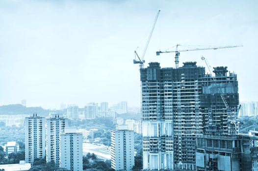 Construction site of a modern skyscraper in Singapore