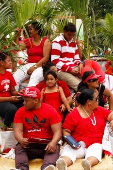 People celebrate arriving Fuifui Moimoi on Vavau island, Tonga