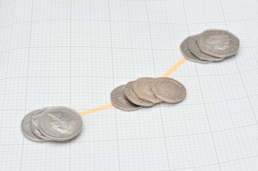 coins spread in line