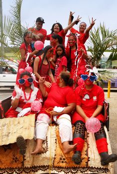 People celebrate arriving Fuifui Moimoi on Vavau island, Tonga