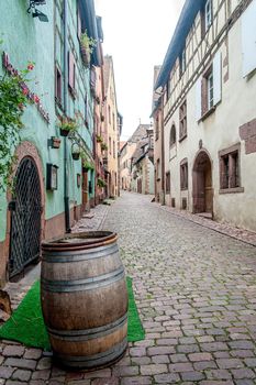 Old Alley with Wine Barrel taken in Alsace, France