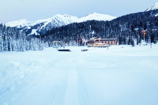 Ski Slope near Madonna di Campiglio Ski Resort in the Morning, Italian Alps, Italy