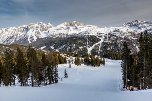 Ski Slope near Madonna di Campiglio Ski Resort, Italian Alps, Italy