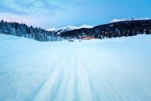 Ski Slope near Madonna di Campiglio Ski Resort in the Morning, Italian Alps, Italy