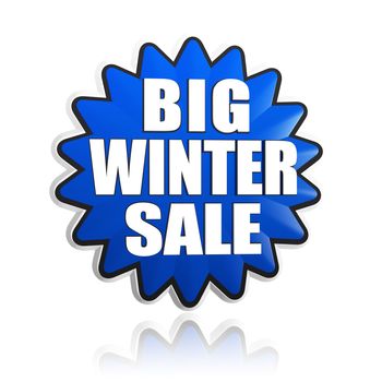 big winter sale in 3d blue star banner with white text, business seasonal concept