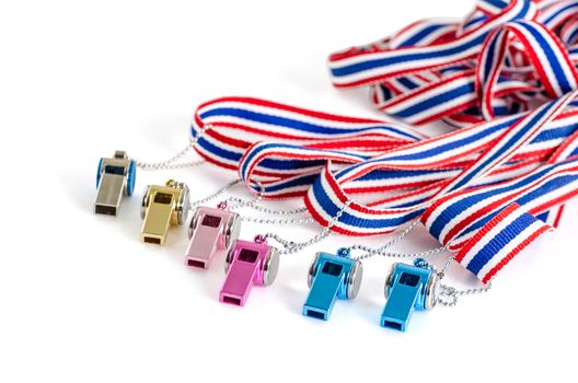 multicolored  Whistle-striped flag of Thailand  on a white background