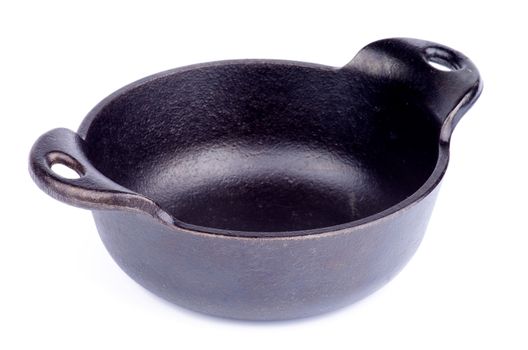 Black Cast-iron Stew Pot with Handles isolated on white background