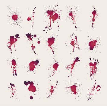 Twenty pieces of grungy ink splatters and stain design elements