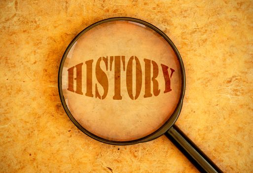 Magnifying glass focused on the word history