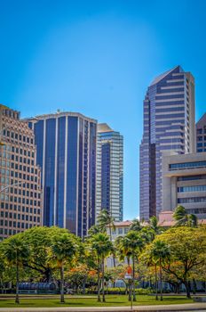 The Finance District Of Honolulu With Park And Copy Space