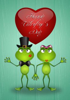 Two frogs in love in Valentine's Day
